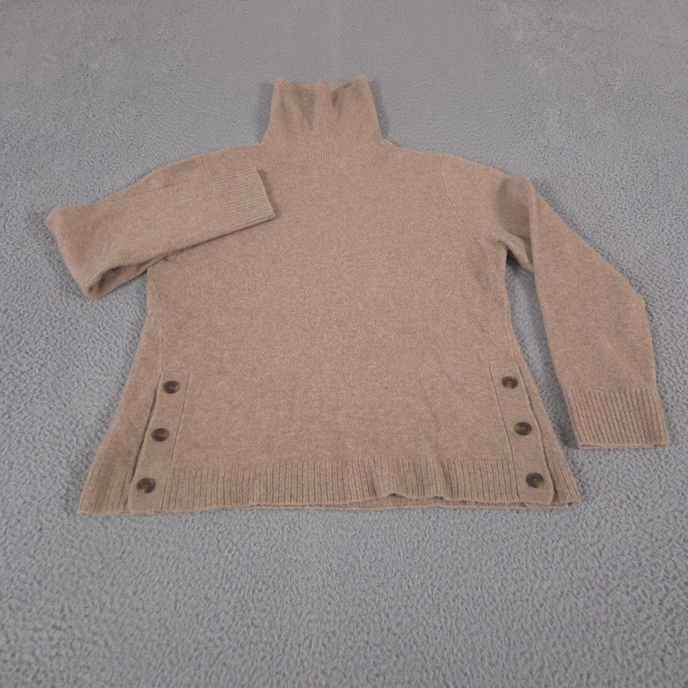 J.Crew‎ Sweater Womens Medium Tan Button Turtleneck Extra-Soft Yarn Wool Blend